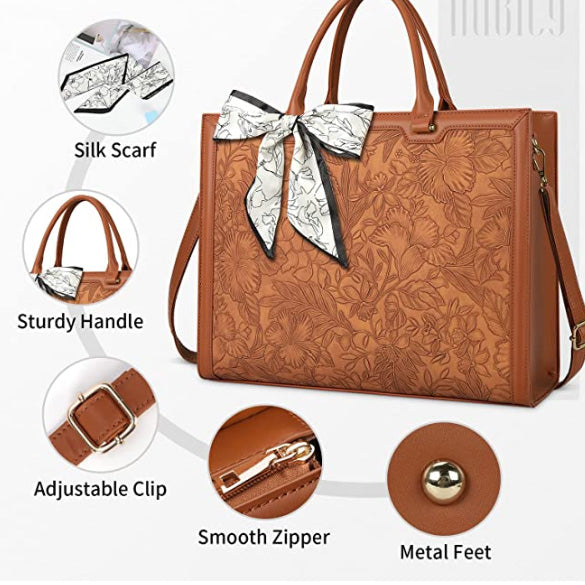 Laptop Bag for Women 15.6 Inch Laptop Bag Waterproof Leather Computer Shoulder Bag Large Capacity Work Bag Professional Work Lightweight Travel Handbag