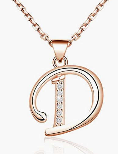 Dainty Script Rose Gold Initial Necklace 26 Alphabet Letter. Necklace Name Necklace for Women Girls Bridesmaid Jewelry Gift