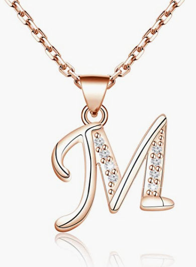 Dainty Script Rose Gold Initial Necklace 26 Alphabet Letter. Necklace Name Necklace for Women Girls Bridesmaid Jewelry Gift