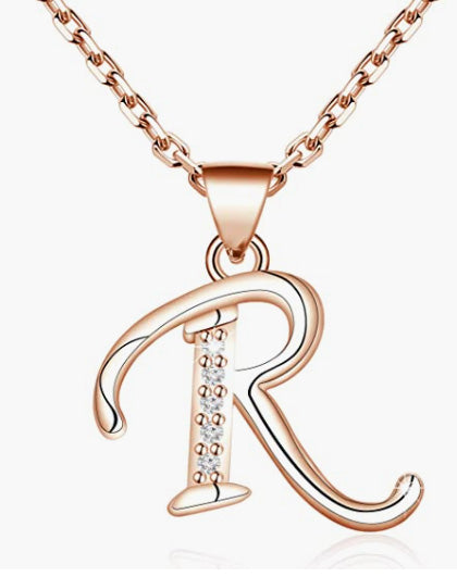 Dainty Script Rose Gold Initial Necklace 26 Alphabet Letter. Necklace Name Necklace for Women Girls Bridesmaid Jewelry Gift