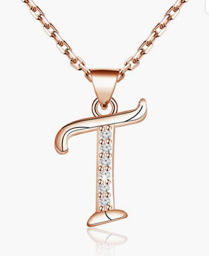 Dainty Script Rose Gold Initial Necklace 26 Alphabet Letter. Necklace Name Necklace for Women Girls Bridesmaid Jewelry Gift