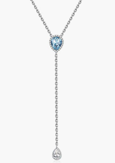 Sterling Silver CZ Teardrop Lariat Necklace 16