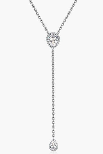 Sterling Silver CZ Teardrop Lariat Necklace 16