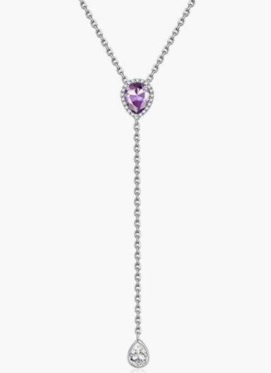 Sterling Silver CZ Teardrop Lariat Necklace 16