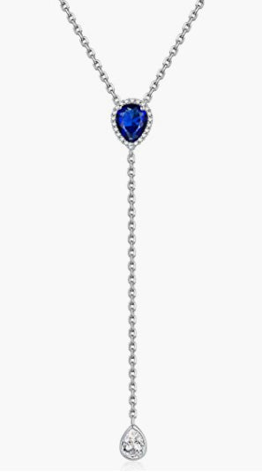Sterling Silver CZ Teardrop Lariat Necklace 16