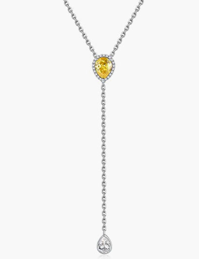 Sterling Silver CZ Teardrop Lariat Necklace 16