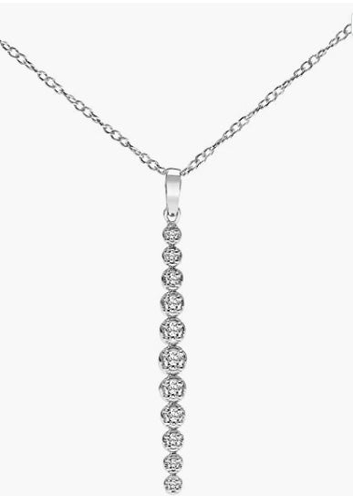 Vertical Bar Necklace Bezel Set Diamonds Journey Pendant in 925 Sterling Silver 0.13ct (I-J, I3), 18 inch