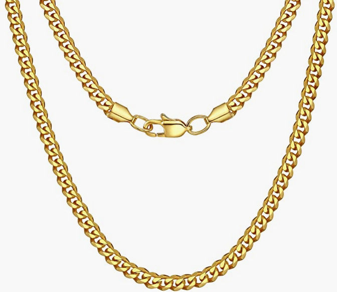 Silver Chain | Gold Chain for Men, 3.5MM/5MM Necklace for Men Diamond Cut Cuban Link Chain for Men Women Jewelry Gift for Women Men Boy Girls Super Sturdy Shiny Chain 18,20,22,24,26 Inch