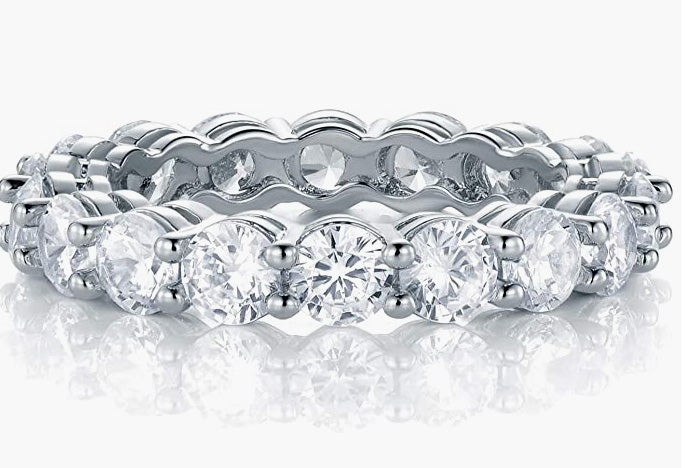 18K White Gold Plated Necklace/Bracelet/Earrings/Band Ring Sets Jewelry Pack of 4