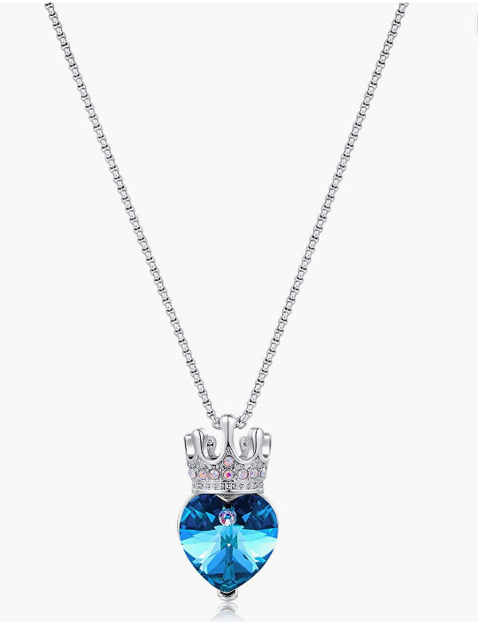 Queen Crown Necklaces for Girls Women Heart Crystal Pendant Necklace Christmas Birthday Party Jewelry Gift for Daughter Granddaughter Niece Teen Girl