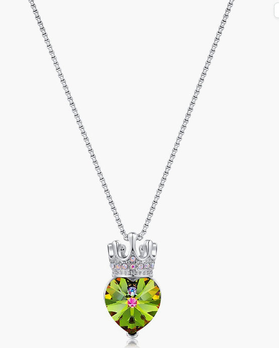 Queen Crown Necklaces for Girls Women Heart Crystal Pendant Necklace Christmas Birthday Party Jewelry Gift for Daughter Granddaughter Niece Teen Girl