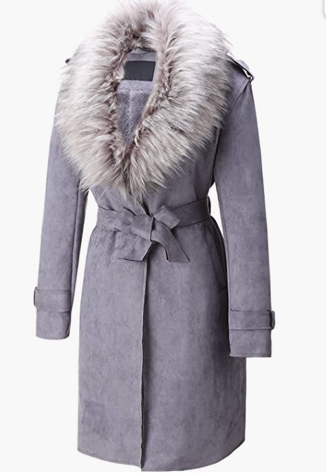 Coat with Detachable Faux Fur Collar