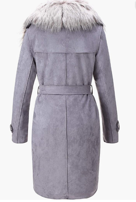 Coat with Detachable Faux Fur Collar