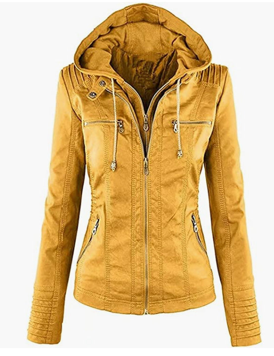 Leather Jacket Removable Hoooded