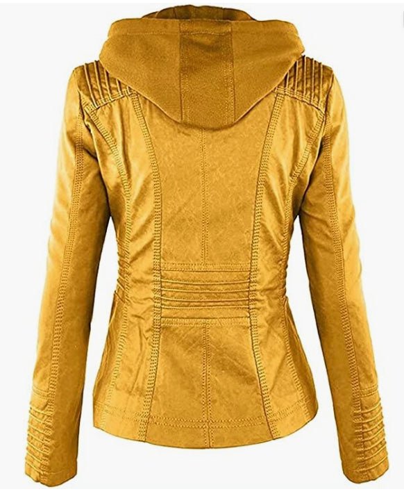 Leather Jacket Removable Hoooded
