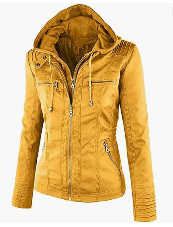Leather Jacket Removable Hoooded