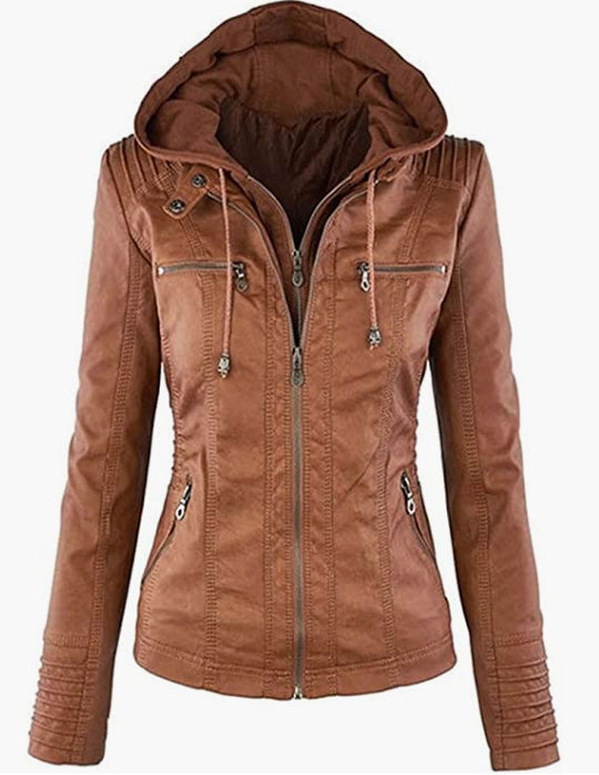 Leather Jacket Removable Hoooded