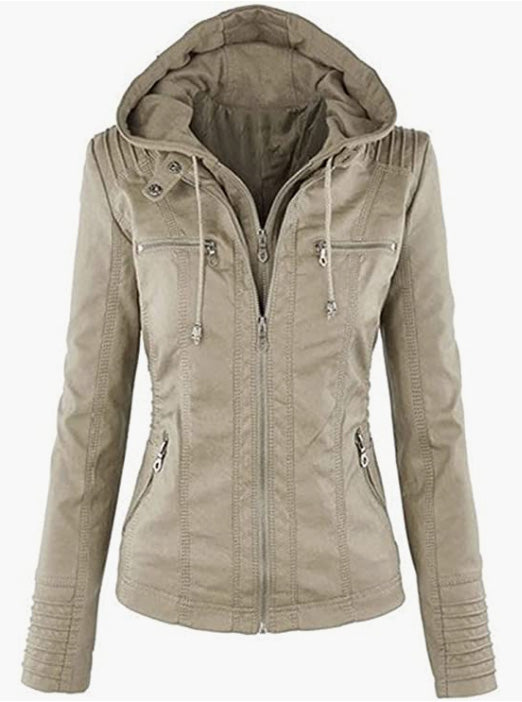 Leather Jacket Removable Hoooded