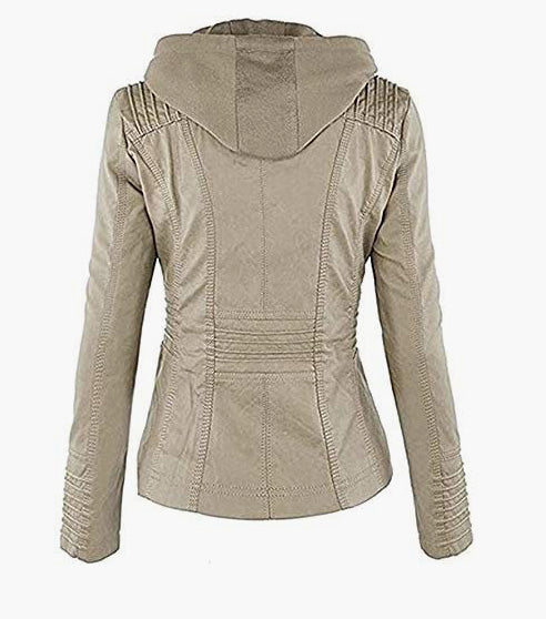 Leather Jacket Removable Hoooded