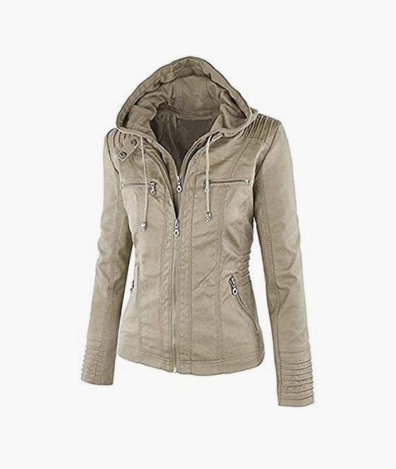 Leather Jacket Removable Hoooded