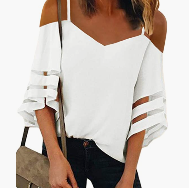 Cold Shoulder Tie Knot Striped Shirts Blouses
