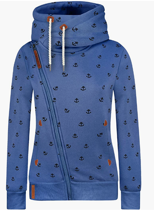 Women’s Hoodies Zip Up Long Sleeve Regular Fit Floral Hooded Sweatshirt Casual Coat