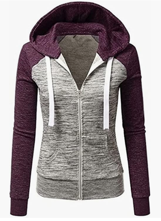 Women Hoodie Colorblock Sweater Warm Zipper Sweatshirt