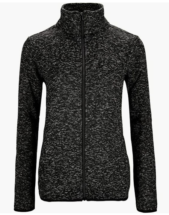 Women's Long Sleeve Sweater Fleece Zip Up Speckled Jacket With Pockets