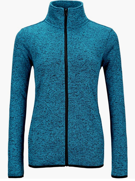 Women's Long Sleeve Sweater Fleece Zip Up Speckled Jacket with Pockets