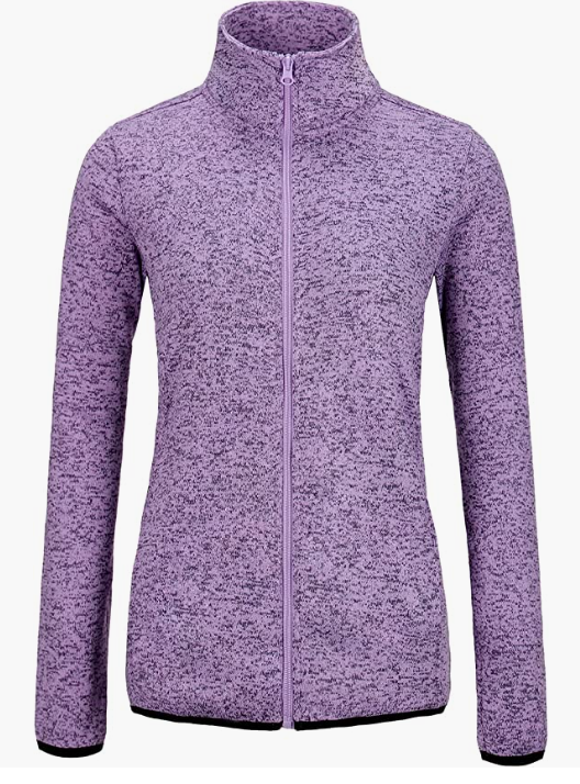 Women's Long Sleeve Sweater Fleece Zip Up Speckled Jacket with Pockets