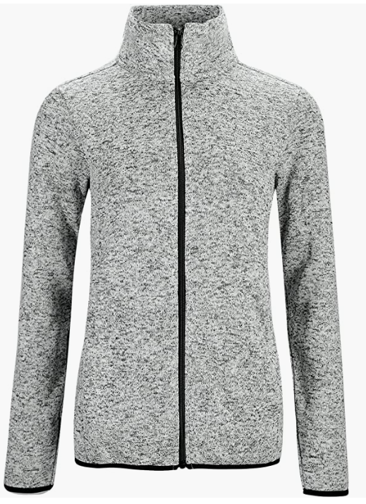 Women's Long Sleeve Sweater Fleece Zip Up Speckled Jacket With Pockets
