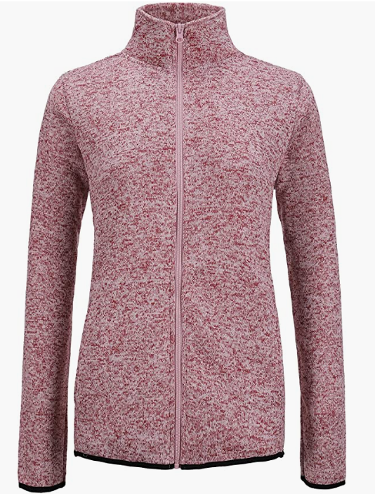 Women's Long Sleeve Sweater Fleece Zip Up Speckled Jacket With Pockets