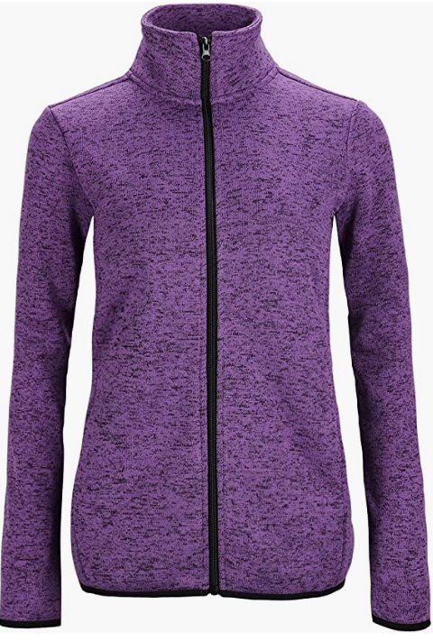 Women's Long Sleeve Sweater Fleece Zip Up Speckled Jacket With Pockets