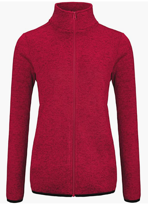 Women's Long Sleeve Sweater Fleece Zip Up Speckled Jacket With Pockets