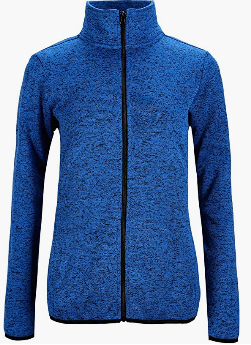 Women's Long Sleeve Sweater Fleece Zip Up Speckled Jacket With Pockets