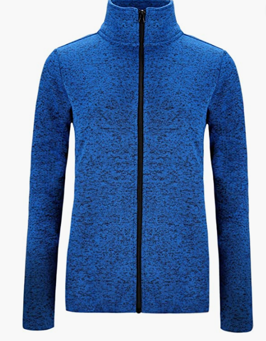 Women's Long Sleeve Sweater Fleece Zip Up Speckled Jacket With Pockets