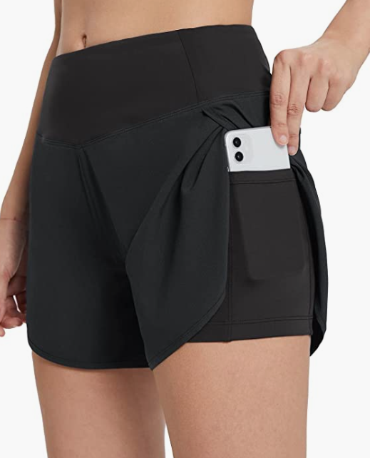 Women's Running Workout Shorts Gym Athletic 2 in 1 Lightweight Quick-Dry Yoga Shorts Pockets
