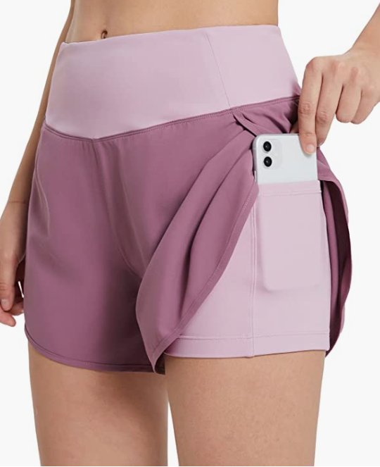 Women's Running Workout Shorts Gym Athletic 2 in 1 Lightweight Quick-Dry Yoga Shorts Pockets