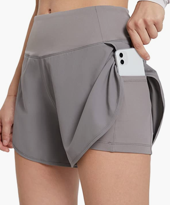 Women's Running Workout Shorts Gym Athletic 2 in 1 Lightweight Quick-Dry Yoga Shorts Pockets