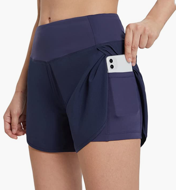 Women's Running Workout Shorts Gym Athletic 2 in 1 Lightweight Quick-Dry Yoga Shorts Pockets