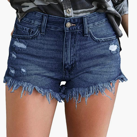 Denim Frayed Raw Hem Jeans Shorts for Summer