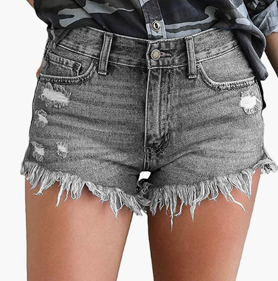 Denim Frayed Raw Hem Jeans Shorts for Summer