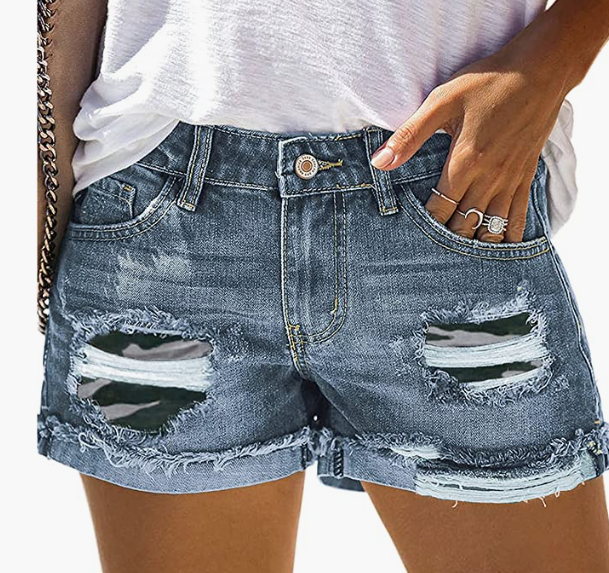 Denim Frayed Raw Hem Jeans Shorts for Summer