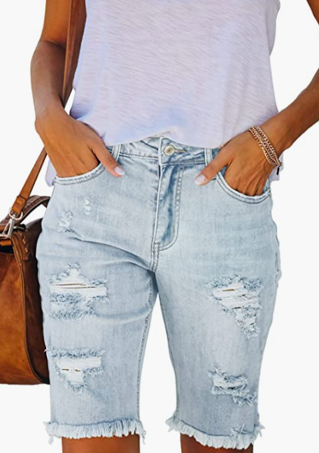 Denim Frayed Raw Hem Jeans Shorts For Summer