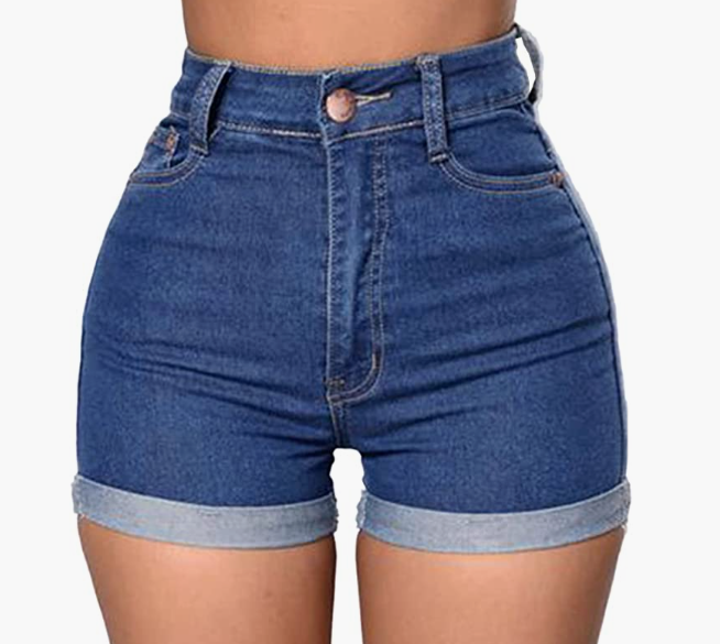 Jean Shorts Foldead Hem Stretch Denim Shorts
