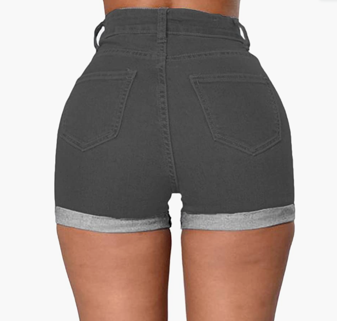 Jean Shorts Foldead Hem Stretch Denim Shorts