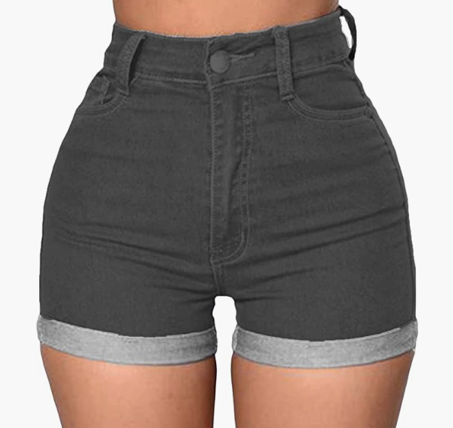 Jean Shorts Foldead Hem Stretch Denim Shorts
