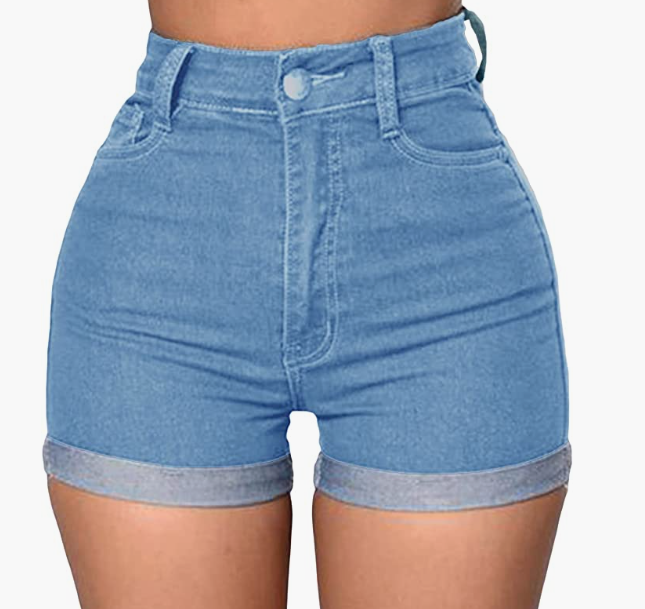 Jean Shorts Foldead Hem Stretch Denim Shorts