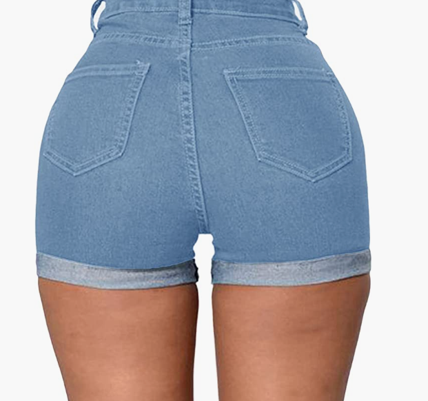 Jean Shorts Foldead Hem Stretch Denim Shorts