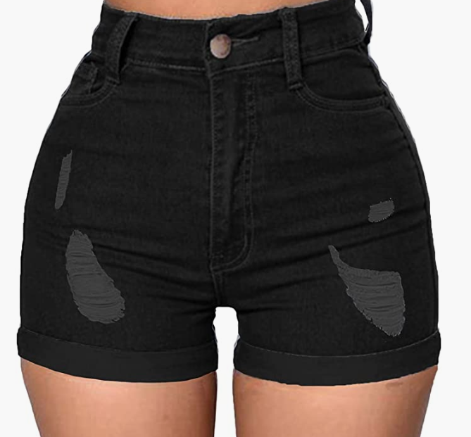 Jean Shorts Foldead Hem Stretch Denim Shorts